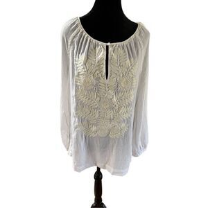 Tory Burch Gabriella Embroidered White Cotton Floral Boho Top Blouse Women’s M